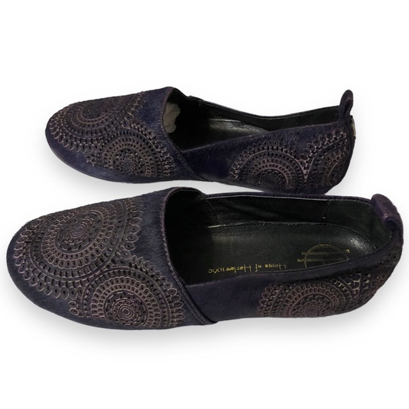 HOUSE OF HARLOW 1960 Purple Calf Hair Mandala Flats - Picture 2 of 9